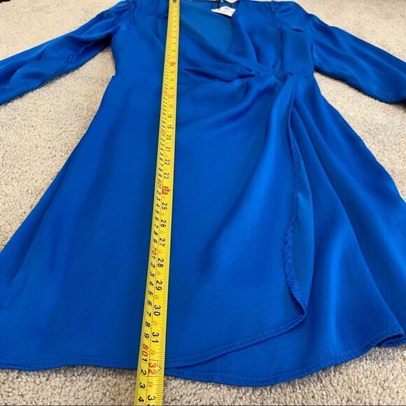 Zara blue v-neck wrap front long sleeve satin effect dress Sz M NWT - Picture 12 of 14